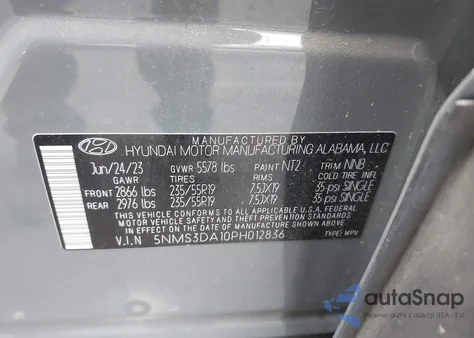 2023 Hyundai Santa Fe Hybrid Sel Premium из США, поврежденный, VIN 5NMS3DA10PH012836